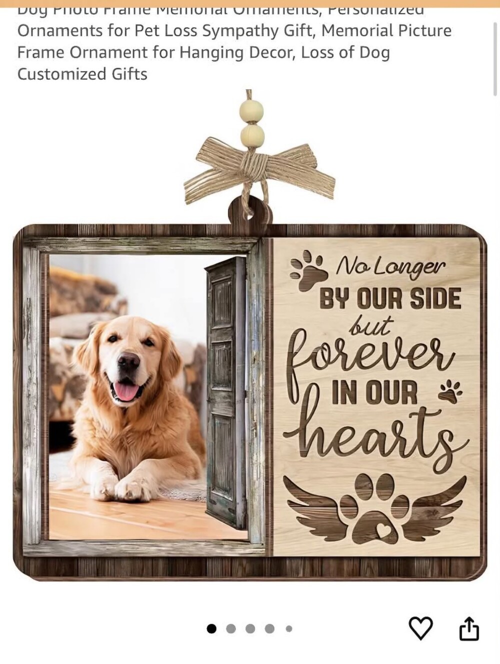 Pet Memorial Hanging Frame Ornament - Wood Paw Print Tribute